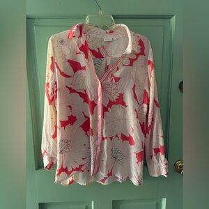 Spartina 449 Arden silk blouse coral Floral Cream sz large